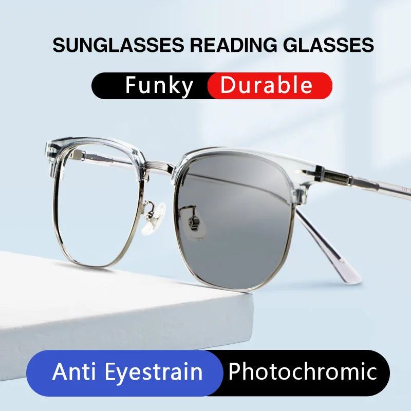 Pure Titanium Luxury Photochromic Multifocal Progressive Optical Retro Sunray Glasses 9399