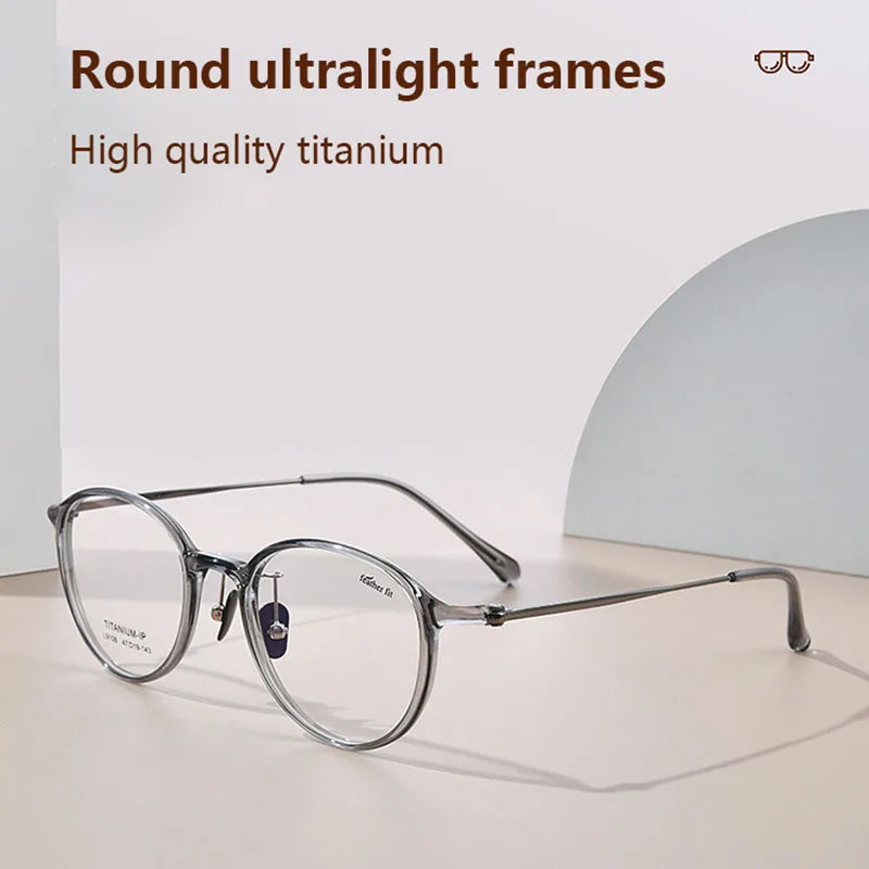 Pure Titanium Ultralight Retro Round Photochromic Progressive Reading Glasses Prescription Eyeglasses - SunRay Glasses