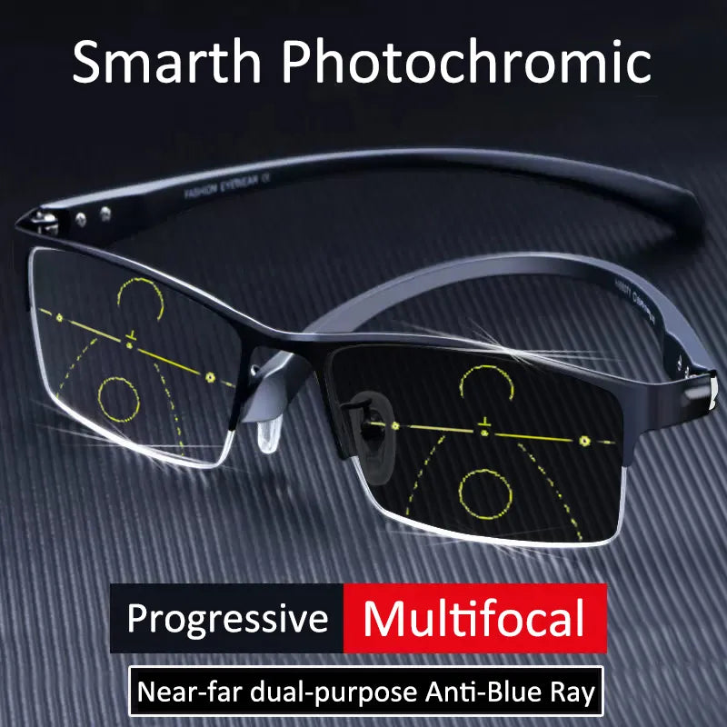 Automatic Adjustment Half-Frame Photochromic Progressive Multi-focus Anti-Blue Light Reading Glasses - SunRay Glasses