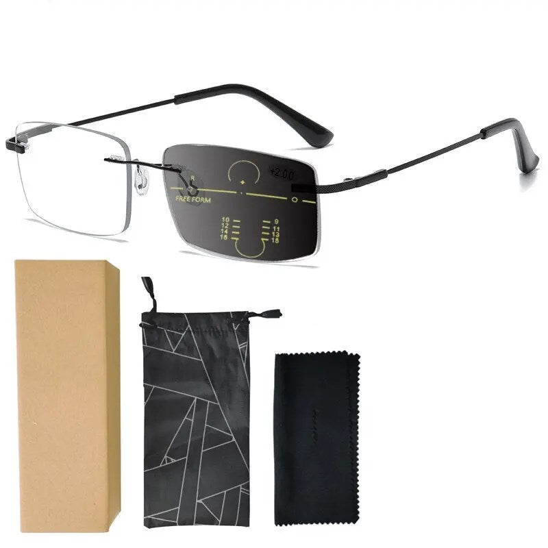 Ultra-light Anti-Blue Light Rimless Automatic Photochromic Multi-focal Reading Glasses