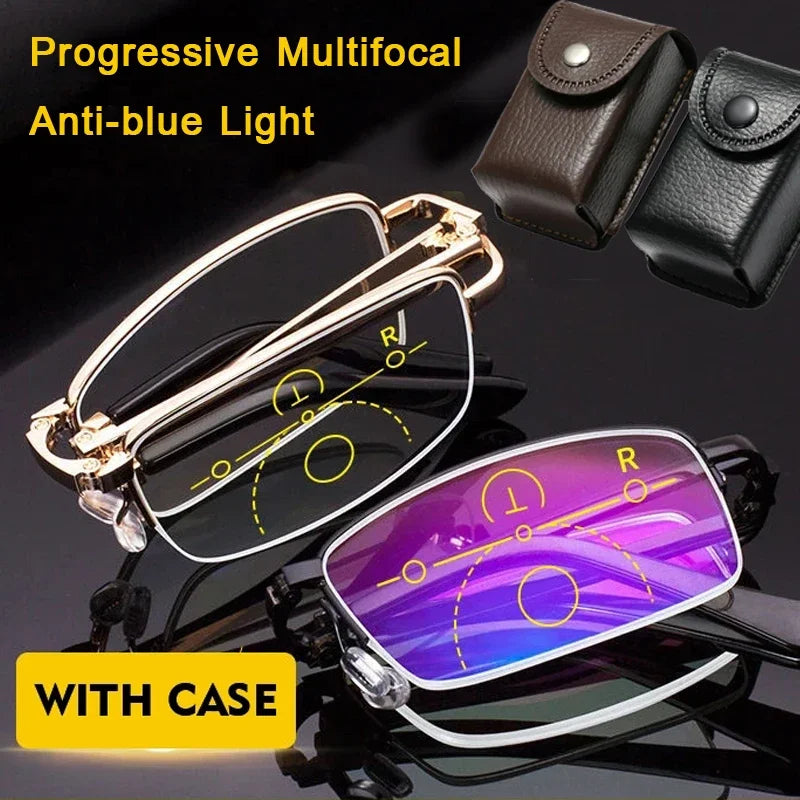 Multifocal Folding Reading Glasses Anti-blue Light HD Lenses Reading G ...