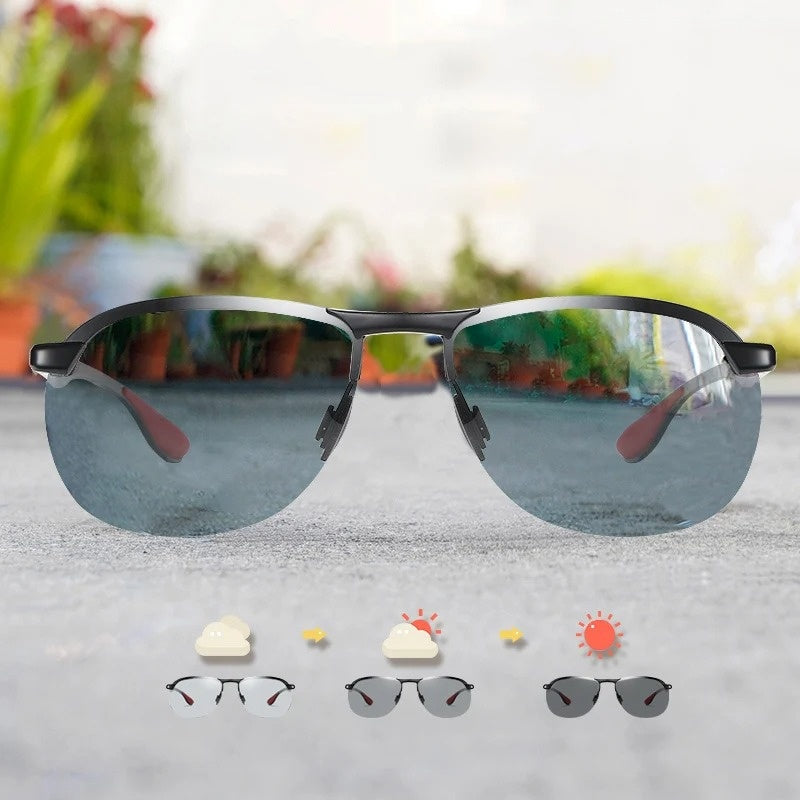 Rimless Polarized Intelligent Photochromic UV400 Lens Anti-Glare Driving Sunglasses