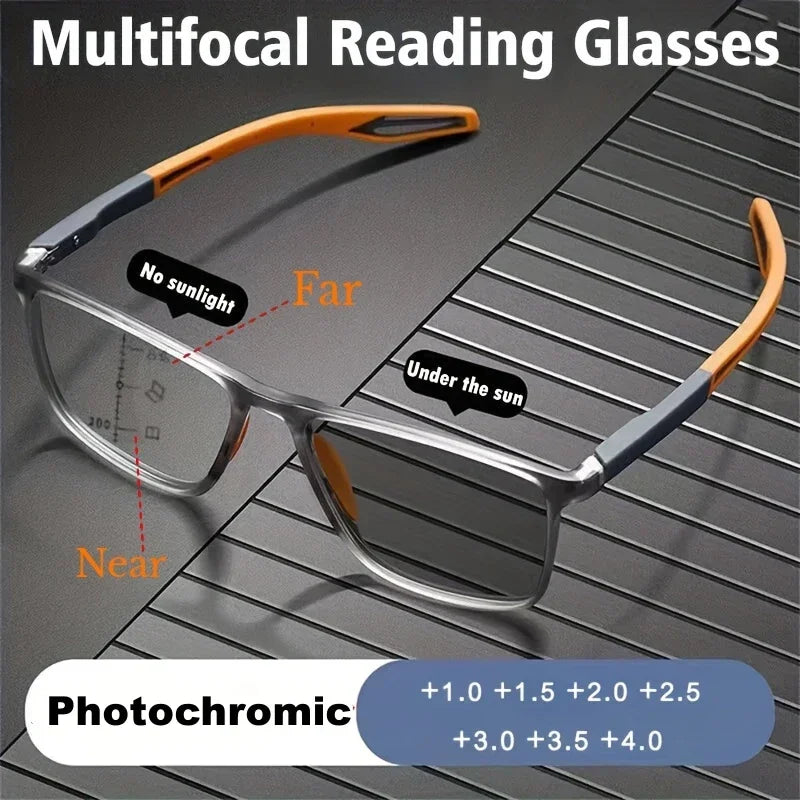 Photochromic TR90 Anti-blue Light Multifocal Progressive Sports Reading Glasses - SunRay Glasses