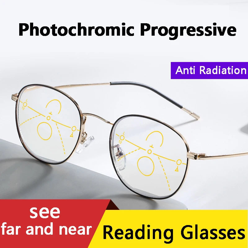 Photochromic Progressive Multifocal Anti Blue Light Ultralight Reading Glasses