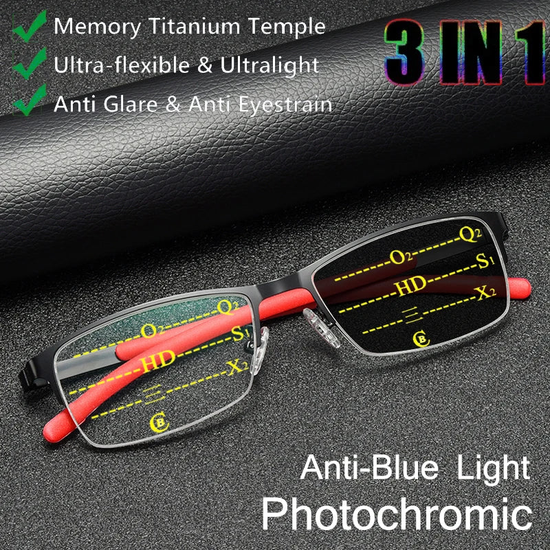 Progressive Photochromic Multi-focus Anti Blue Ray Resin Lense Reading Glasses