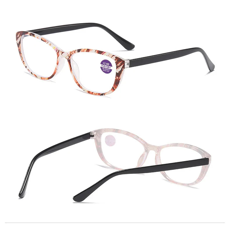 HD Anti-blue Cat Eye Portable Printing Reading Glasses