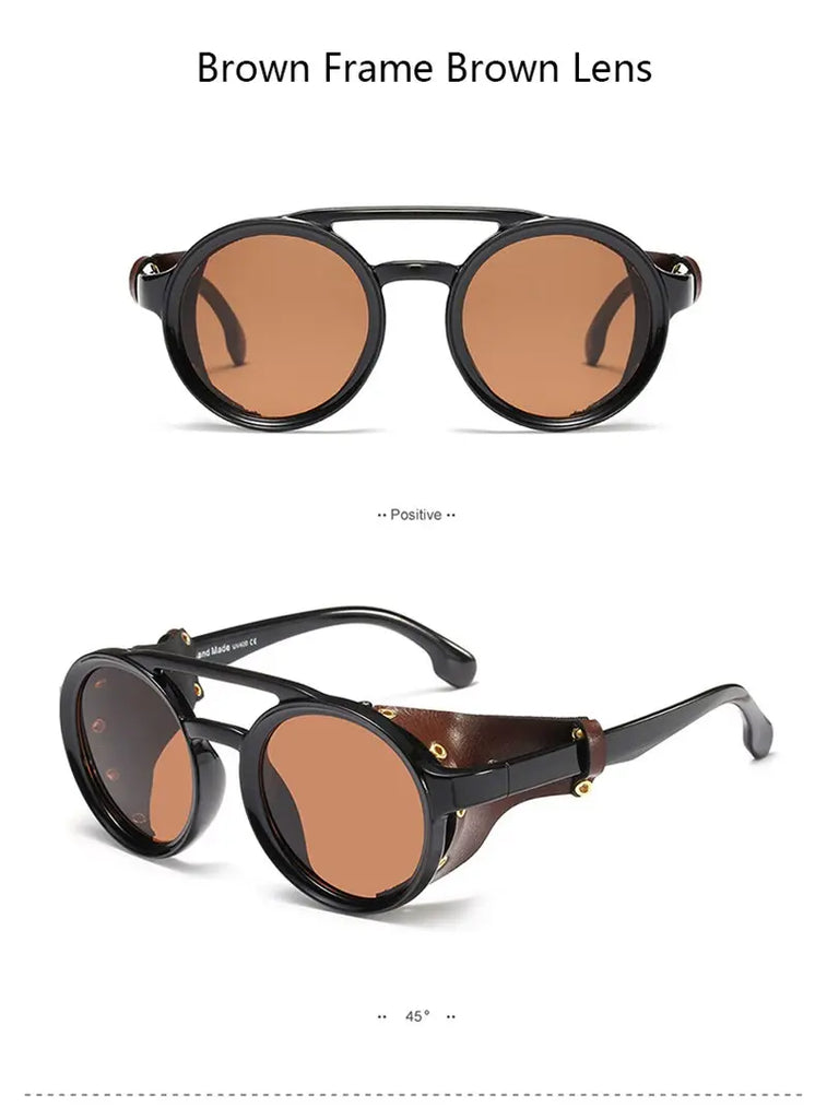 Retro Shades Fashion Leather With Side Shields Style Sunglasses SunRay Glasses